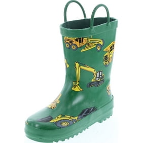 Foxfire For Kids Green with Constuction Equipment Rubber Boots Matte Finish